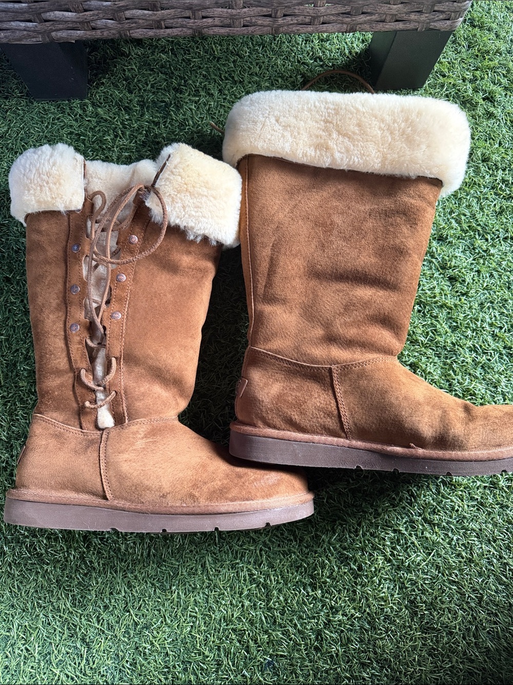 UGG Chestnut Suede Mid-Calf Shearling Lace-Up Boots